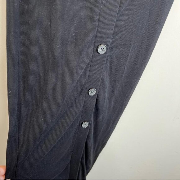 Heart & Hips Womens Size Medium Black Ribbed Midi Tank Dress Button Front Ruched - Picture 4 of 10